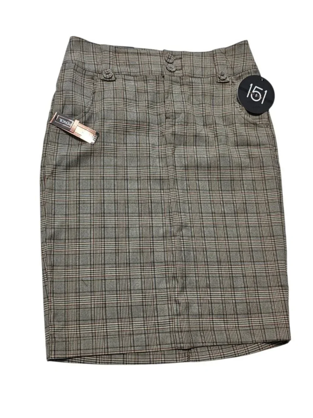 one 5 one Plaid Pencil Skirt Small Brown Glen Check High Rise Preppy
